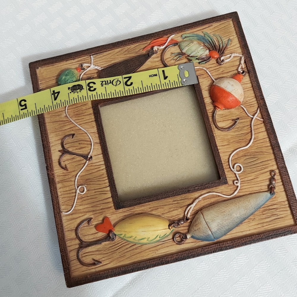 Fishing Themed Picture Frame Fish Hooks Bobbers Hunting Cabin Lodge - Picture 3 of 5